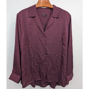 Classic Quince 90% Silk Blouse Burgundy Wine Red 3X Button Front Long Sleeve